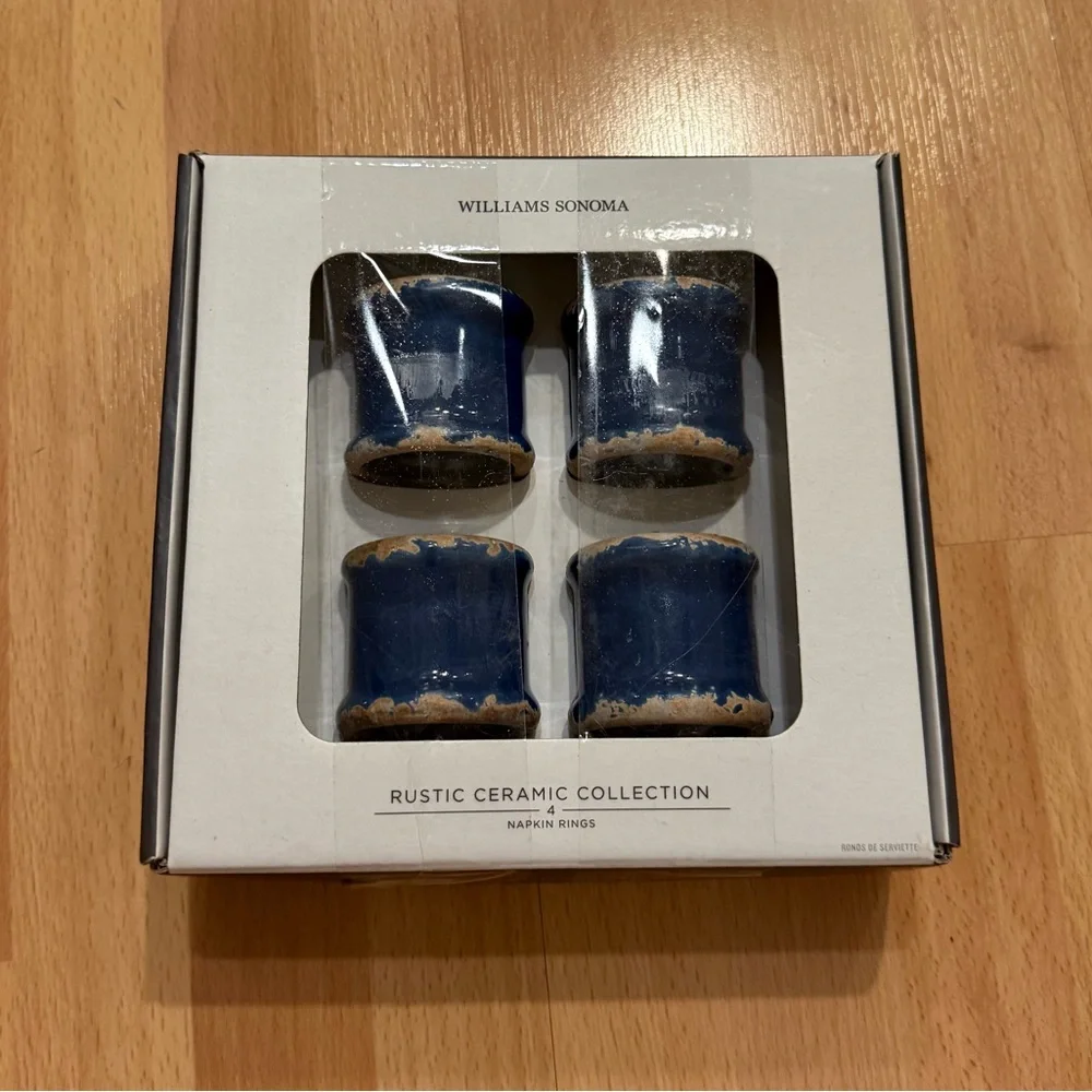 Williams Sonoma Rustic Blue Ceramic Napkin Rings